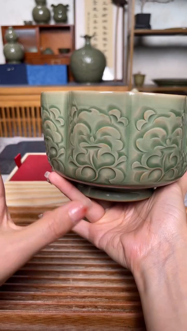 【闪购商品】其他纯手工秘色乱刀牡丹花口大建水