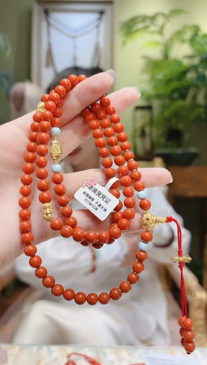 【闪购商品】南红玛瑙项链18K金镶嵌金三通双金佛南红项链2号