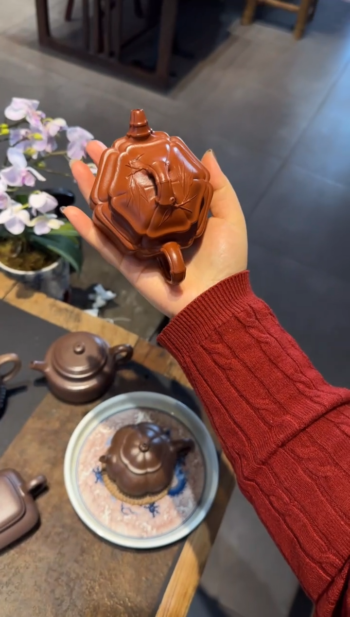 【闪购商品】紫砂茶壶六方海棠双线竹鼓