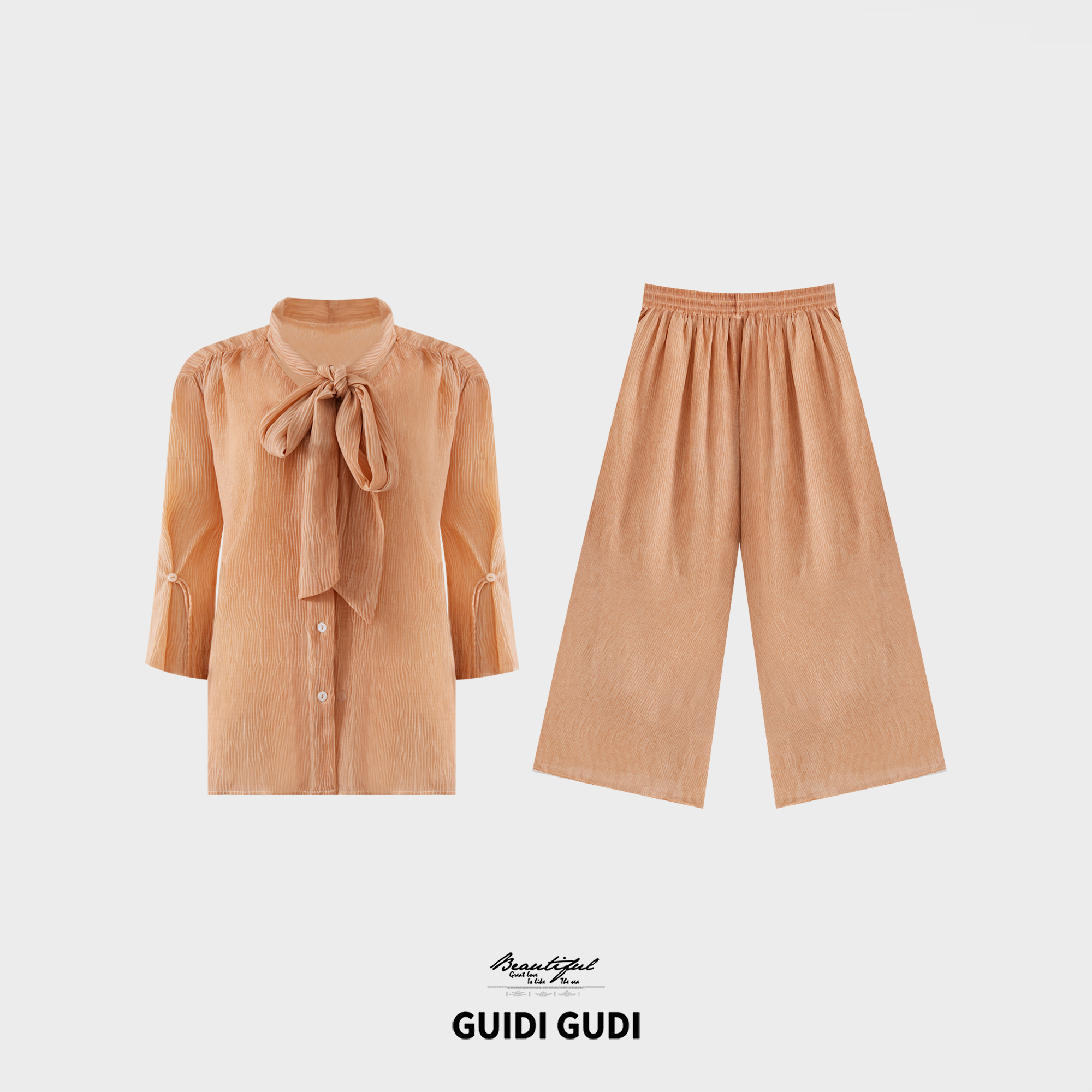 GUIDI GUDI【粉色沙丘】慵懒舒适外套两件套洋气女装休闲裤套装/气