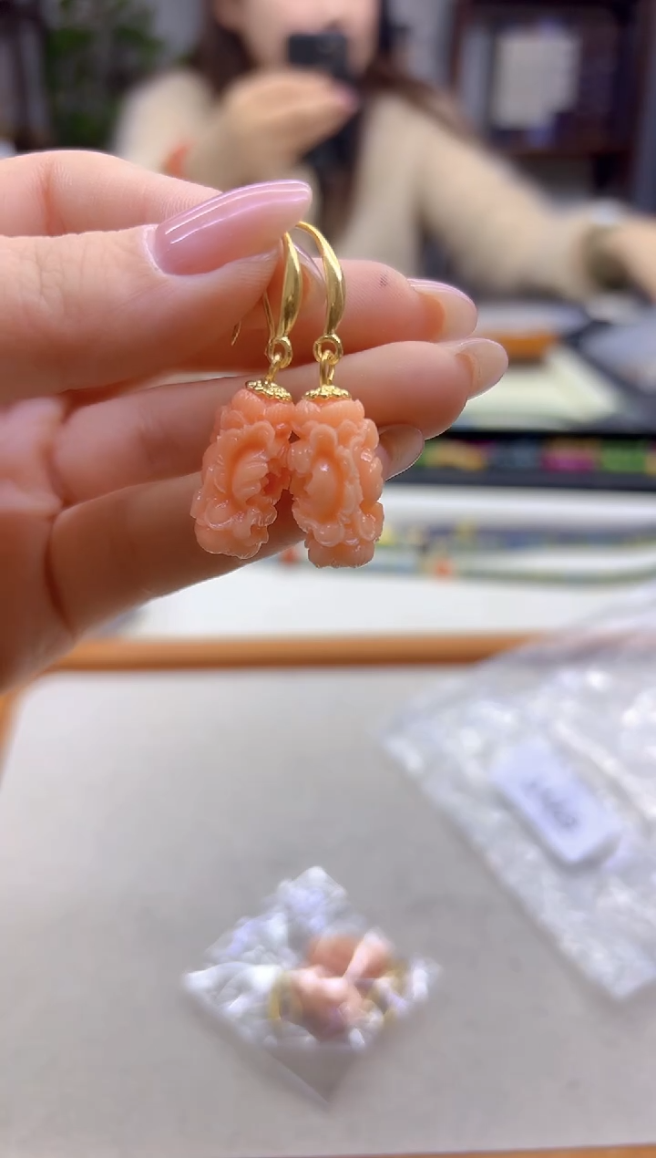 14K金镶嵌耳钉玛瑙/玉髓DIY款E945