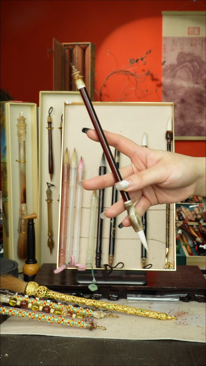 527号闪孤品高货毛笔链接 清水试笔 蘸墨不退