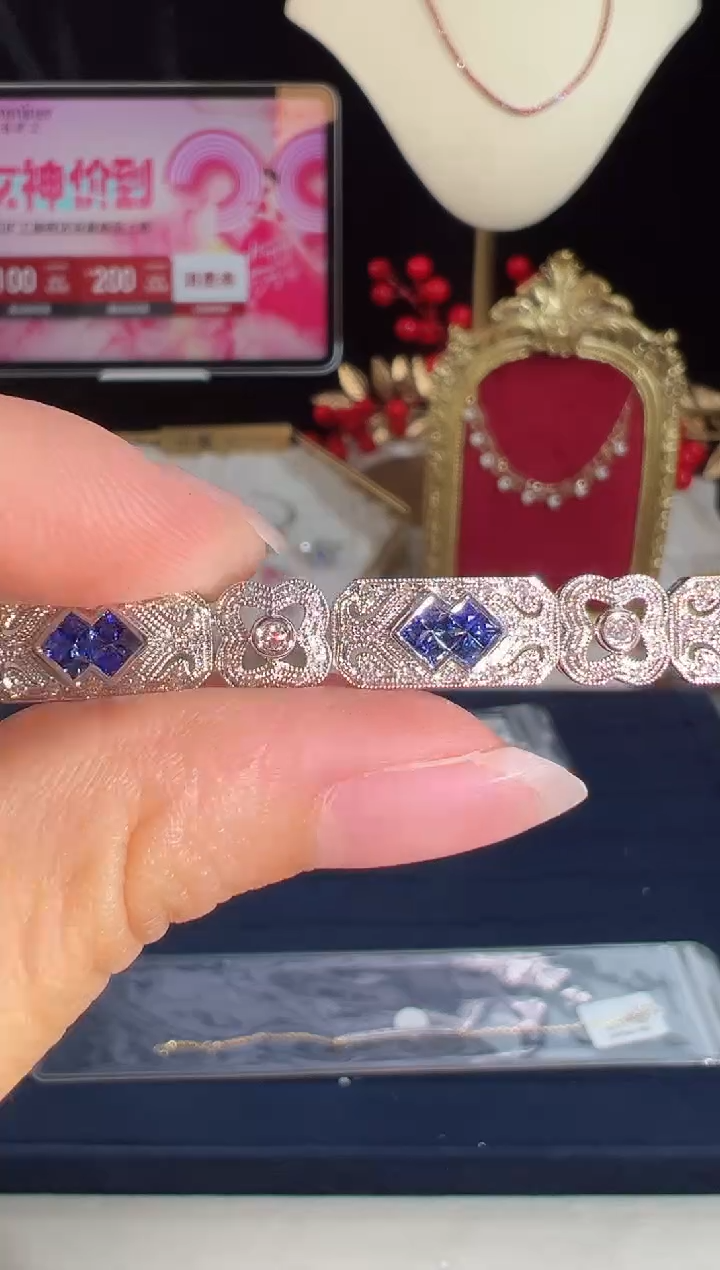 【闪购商品】蓝宝石手链18K金镶嵌BB4657#-W#72