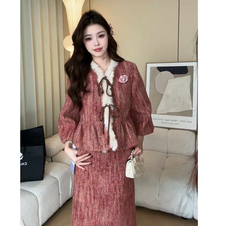 1【甜心教主羽绒套装】原创设计师女装白鸭绒法式财阀千金羽绒套装