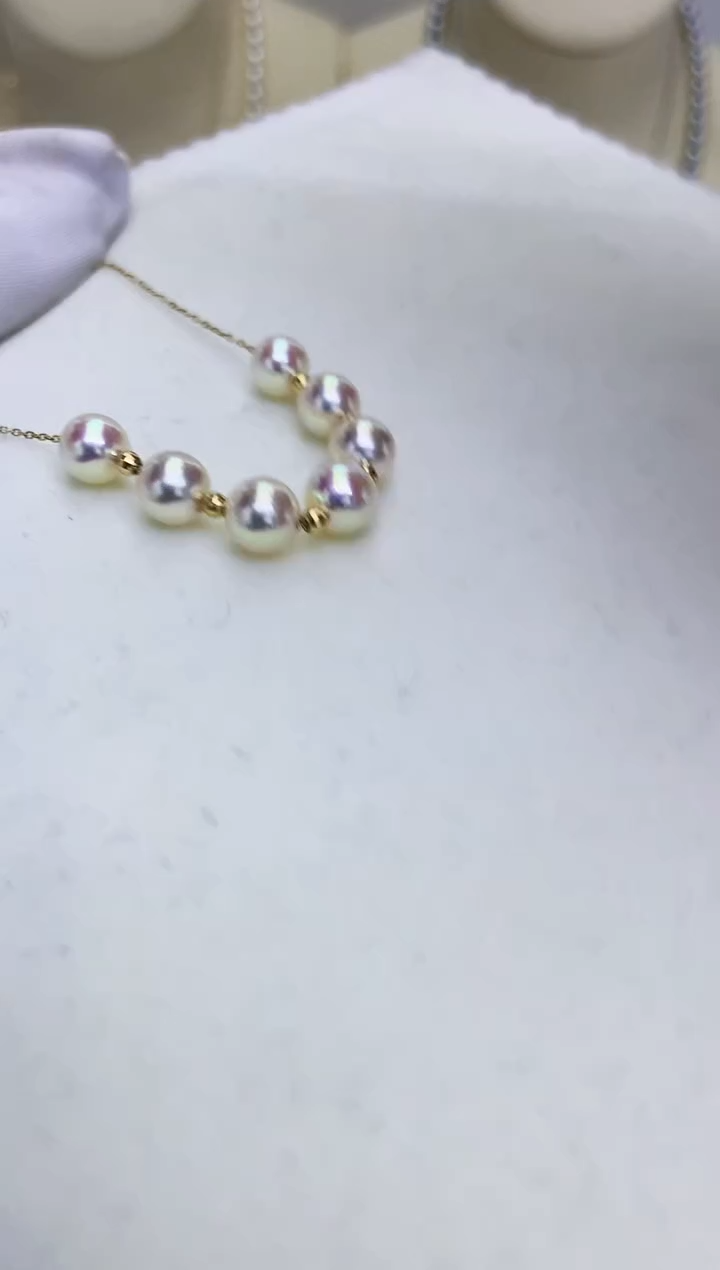 18K金镶嵌DA海水珍珠 7珠微笑链6-6.5MM x010