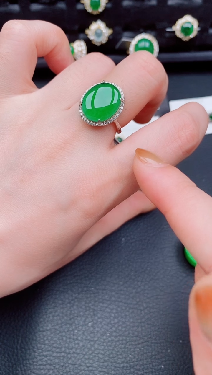 【闪购商品】翡翠戒指银S925镶嵌天然a货翡翠267