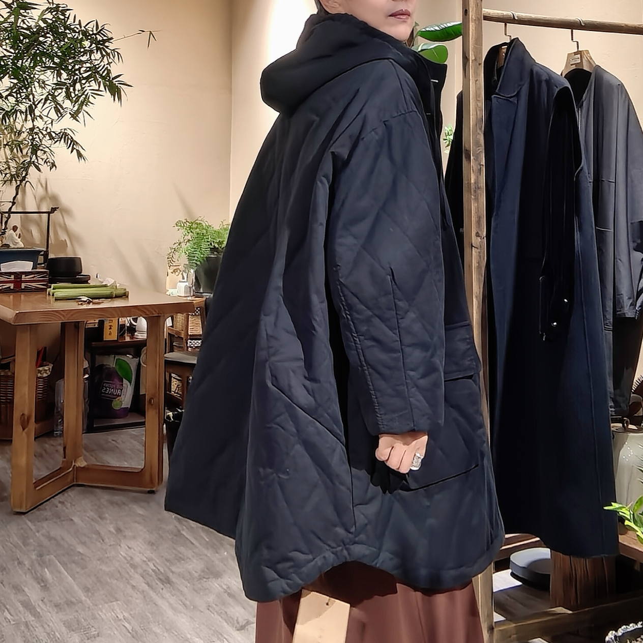 088百搭时尚设计感连帽中长款棉衣休闲保暖秋冬舒适设计师复古