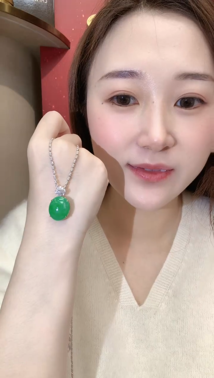 吊坠(不含链)18K金镶嵌翡翠b114    