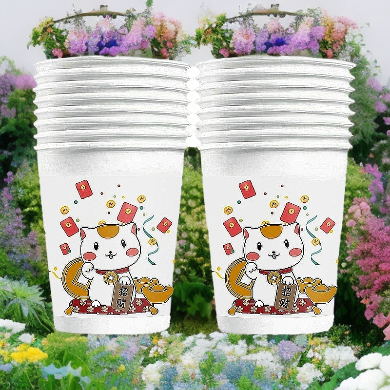 居家必备一次性纸杯随机图案200只装茶水杯饮料杯可爱新款