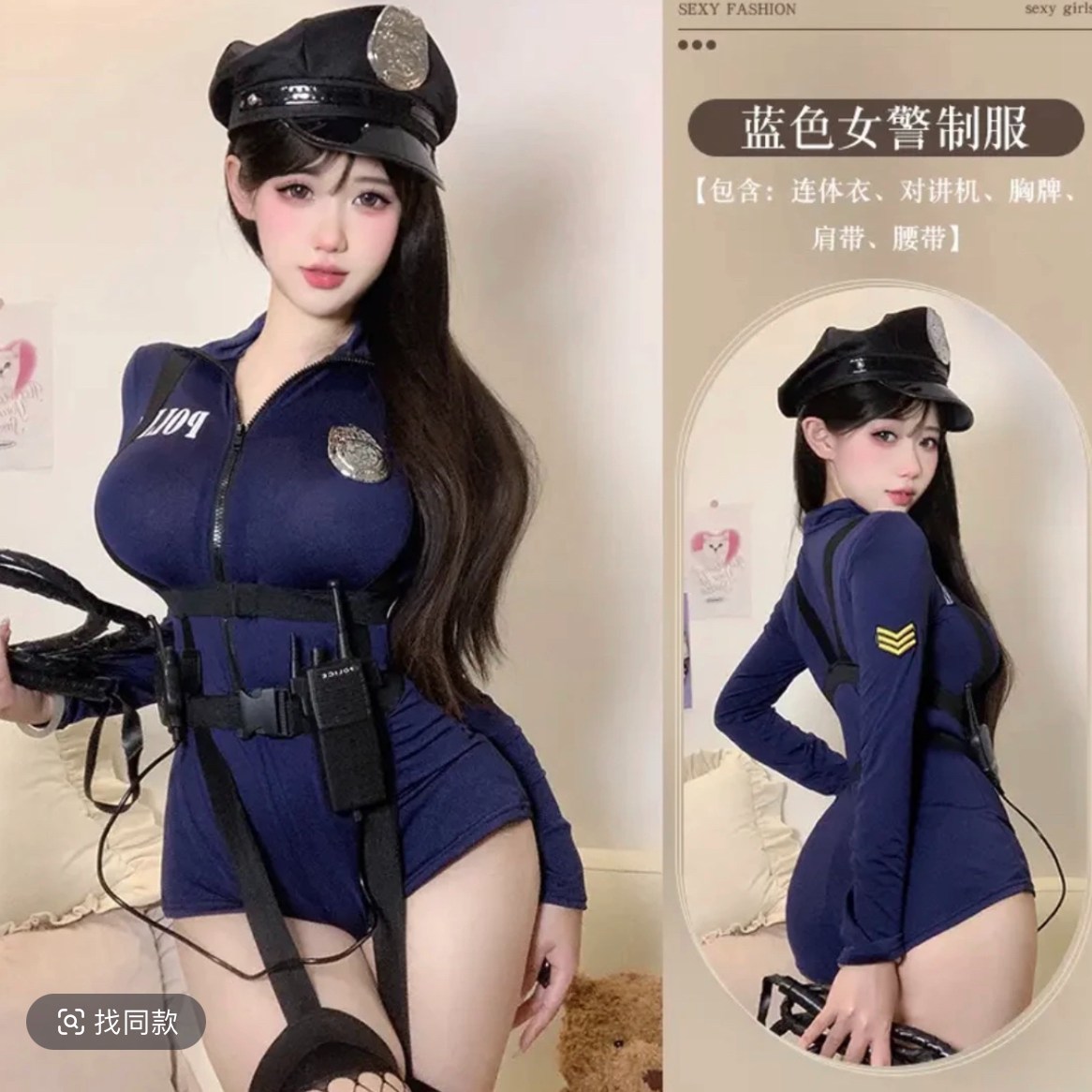 万圣节网红款女警cosplay角色扮演游戏表演时尚连体制服弹力睡衣