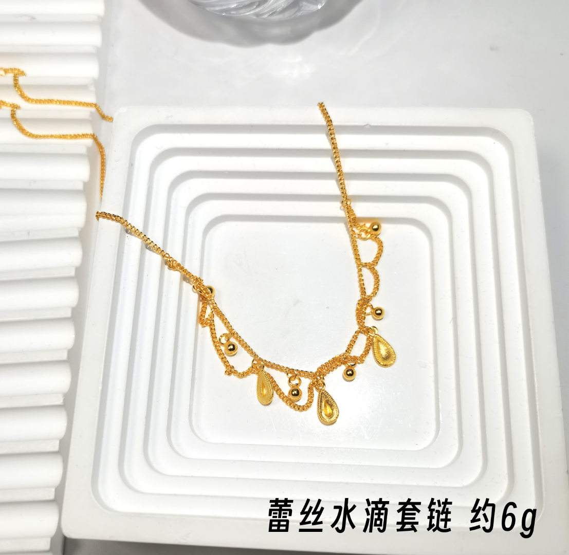 链子足银 银项链 时尚百搭 经典款式 蕾丝水滴套链 