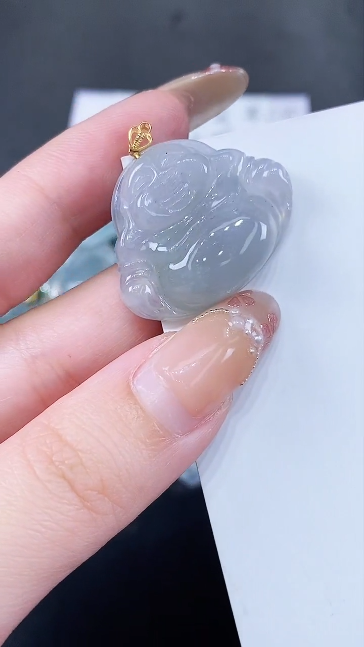 翡翠18K金镶嵌颈饰天然A货翡翠