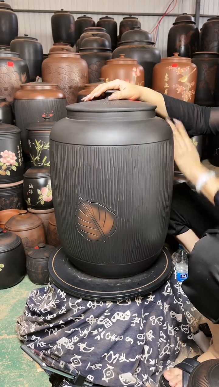 壶完品茶缸高51cm树皮 094 