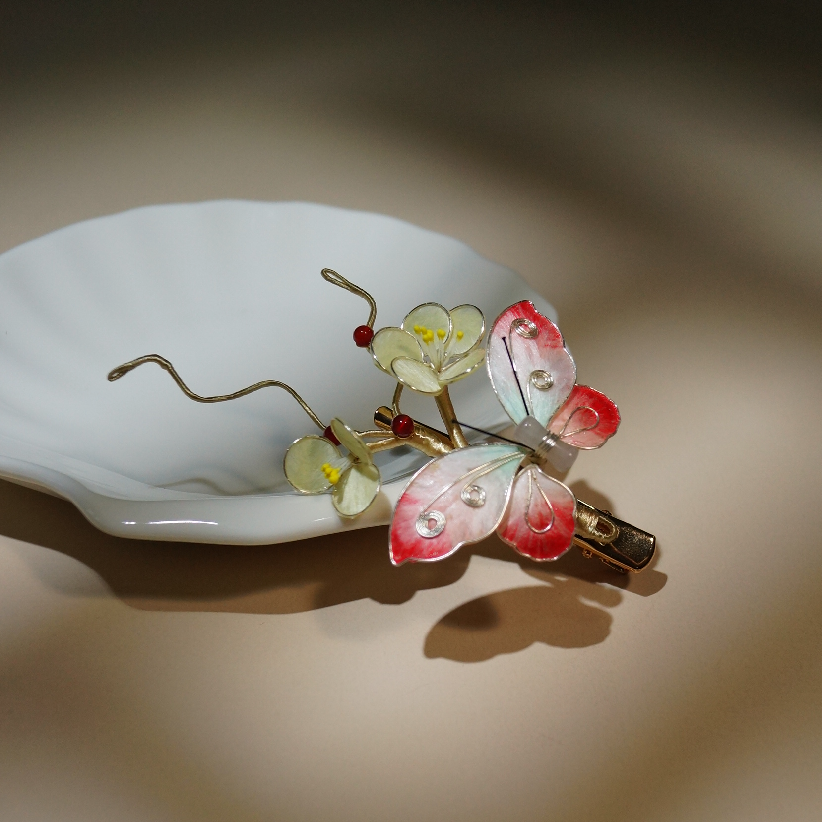 非遗绒花汉服发饰 小师妹[恋词]原创掐丝绒花蝴蝶发夹日常百搭