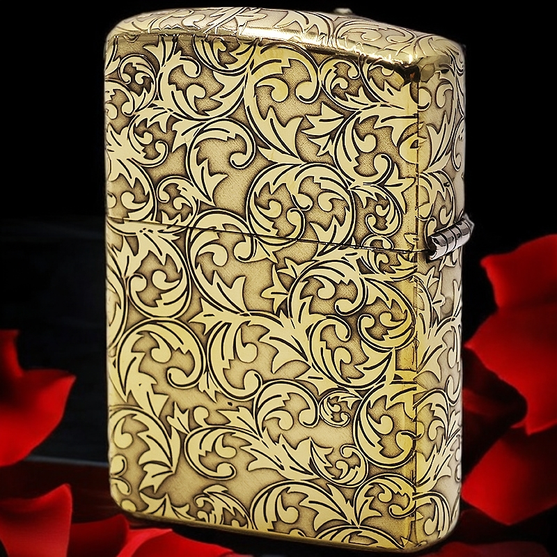ZIPPO/之宝【唐草花下标】黄铜盔甲机正品煤油打火机KF-DF