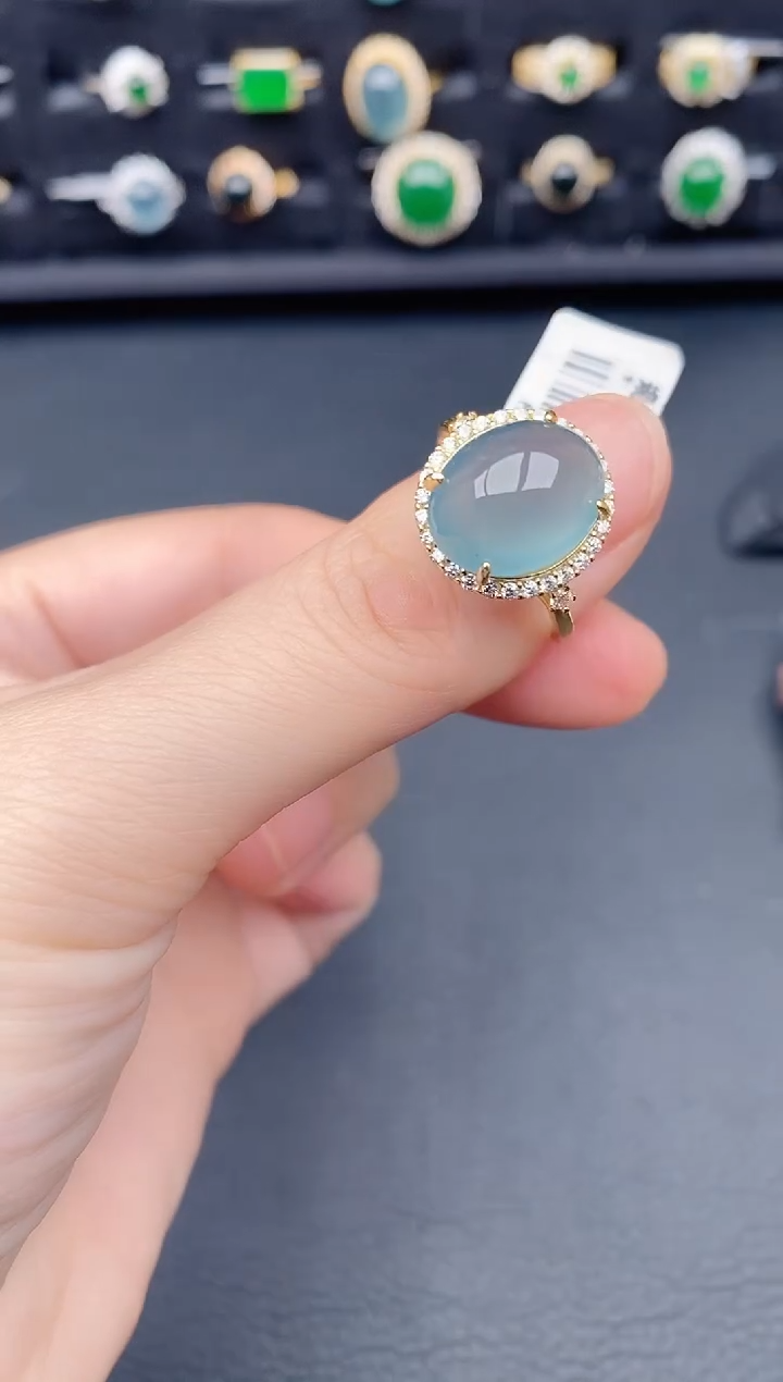 银S925镶嵌戒指翡翠天然a货翡翠445