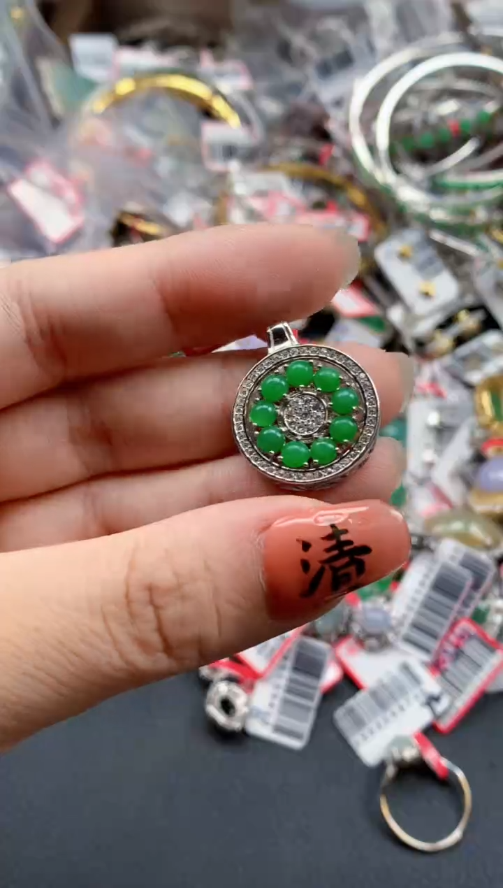 银S925镶嵌戒指翡翠天然A货缅甸翡翠