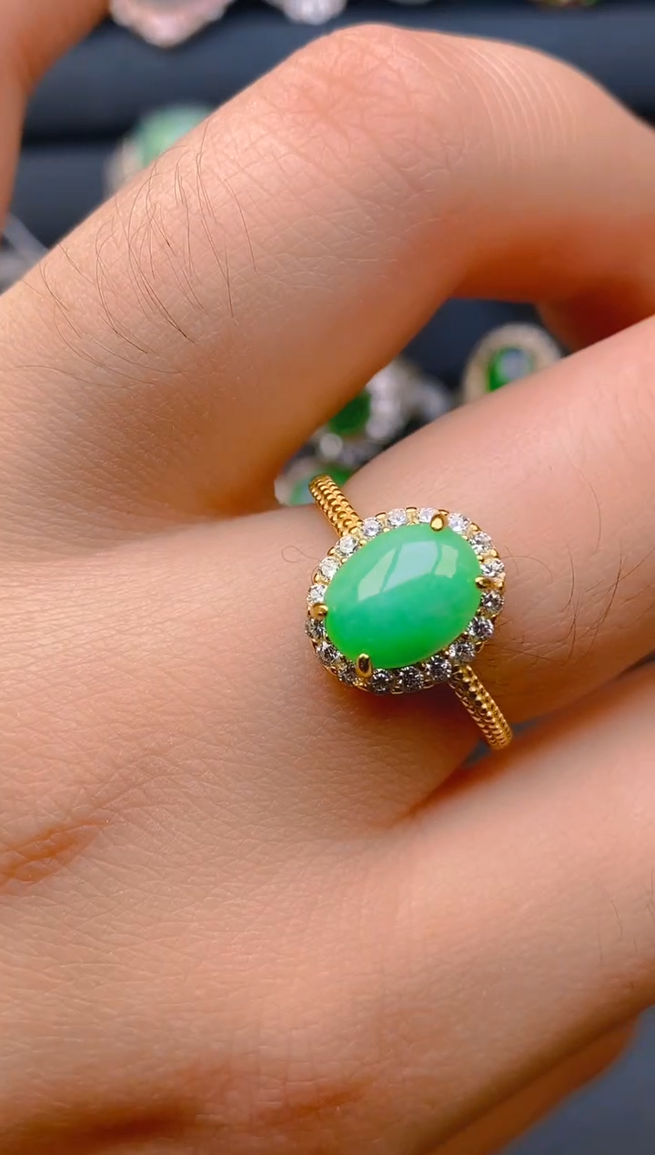 【闪购商品】翡翠戒指银S925镶嵌天然A货翡翠1