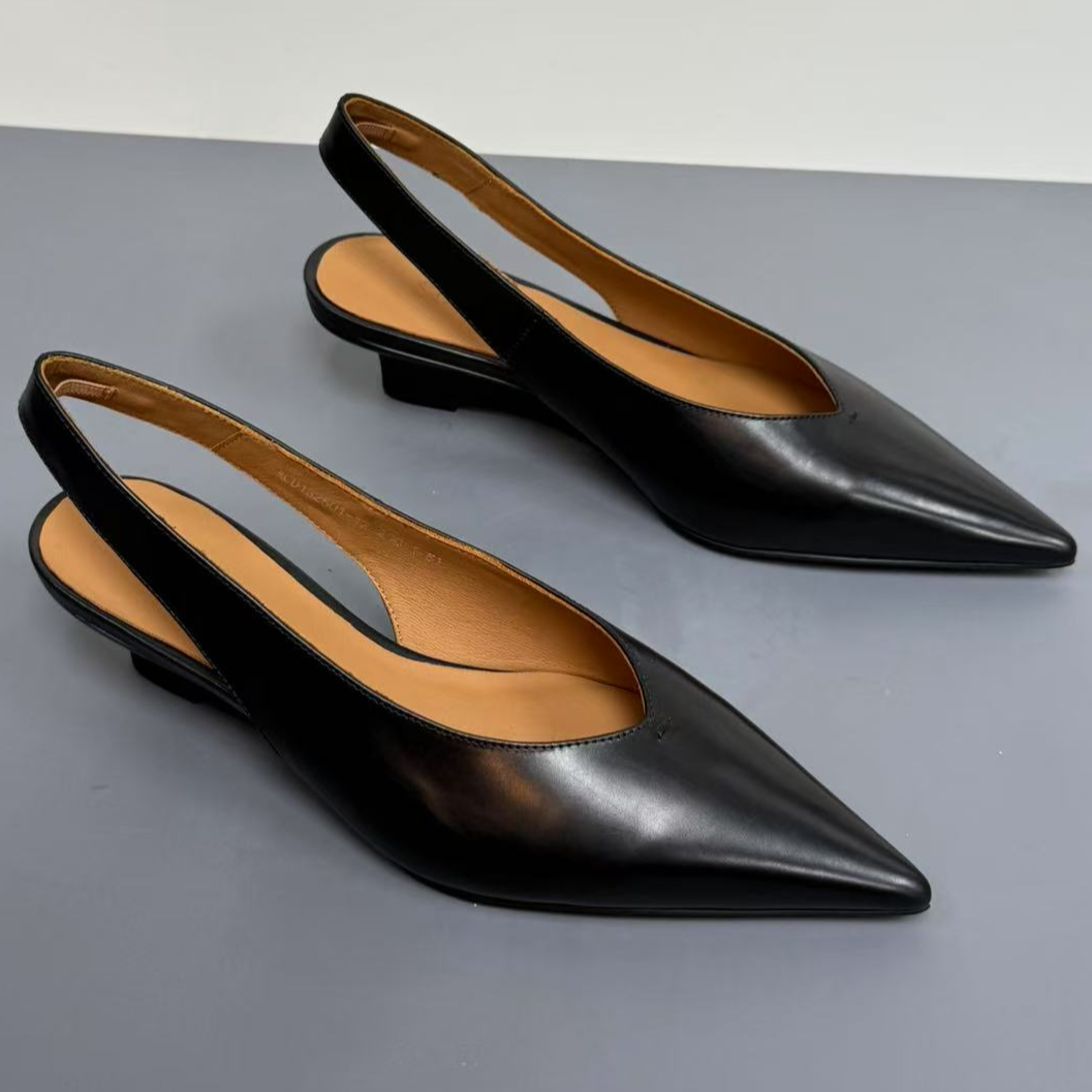 职业女性通勤极简风格坡跟时尚百搭胎牛皮商务女鞋气质真皮尖头