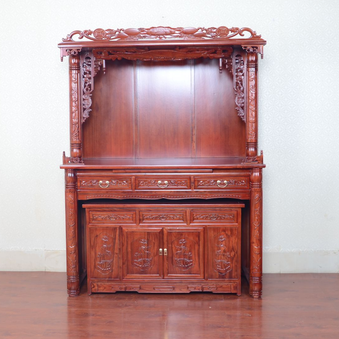 神龛供台家用财神供台一体柜复古雕花家用老榆木客厅置物经济型