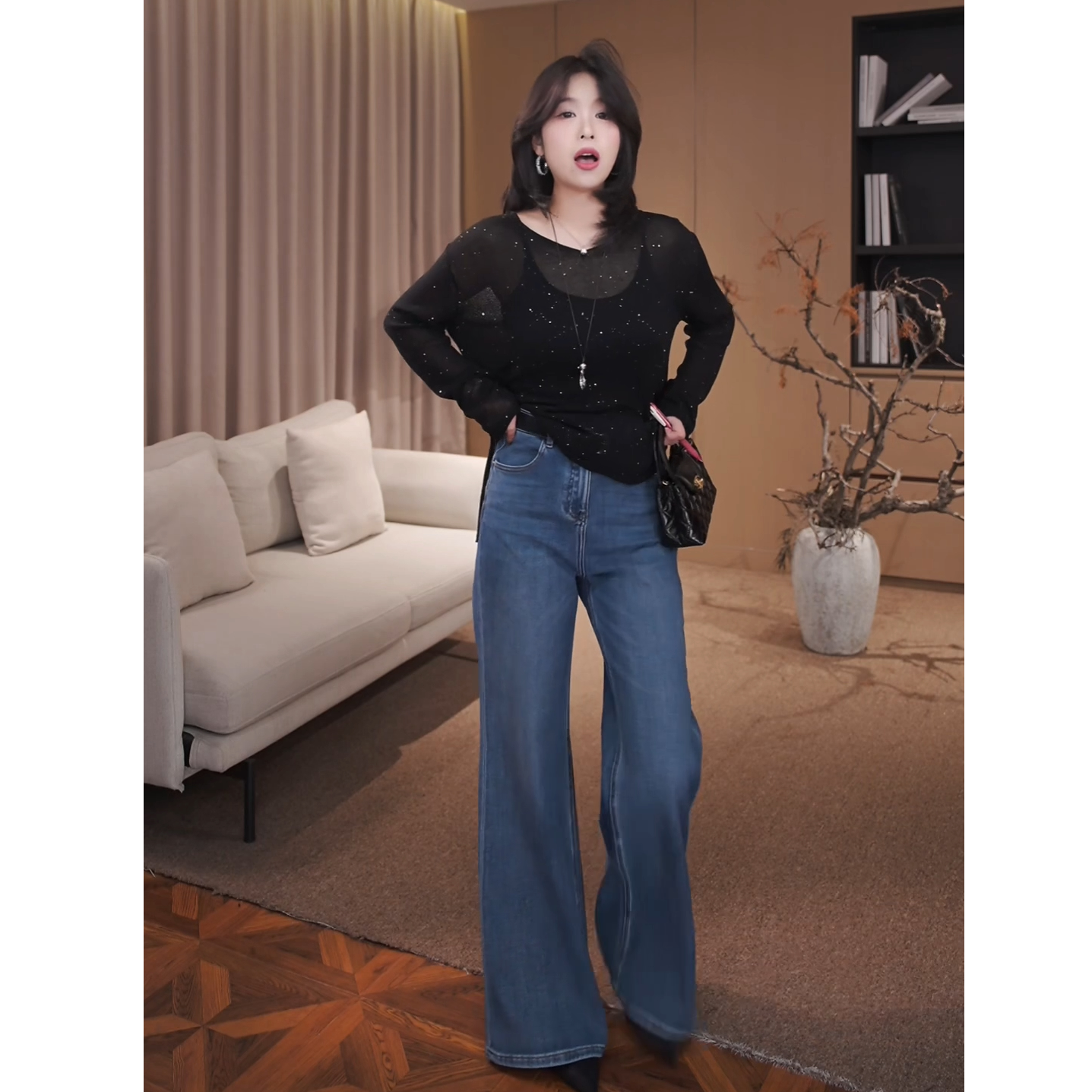 广州琴姐【梦幻星辰】设计师高级感显瘦长袖亮片毛针织衫女秋82016