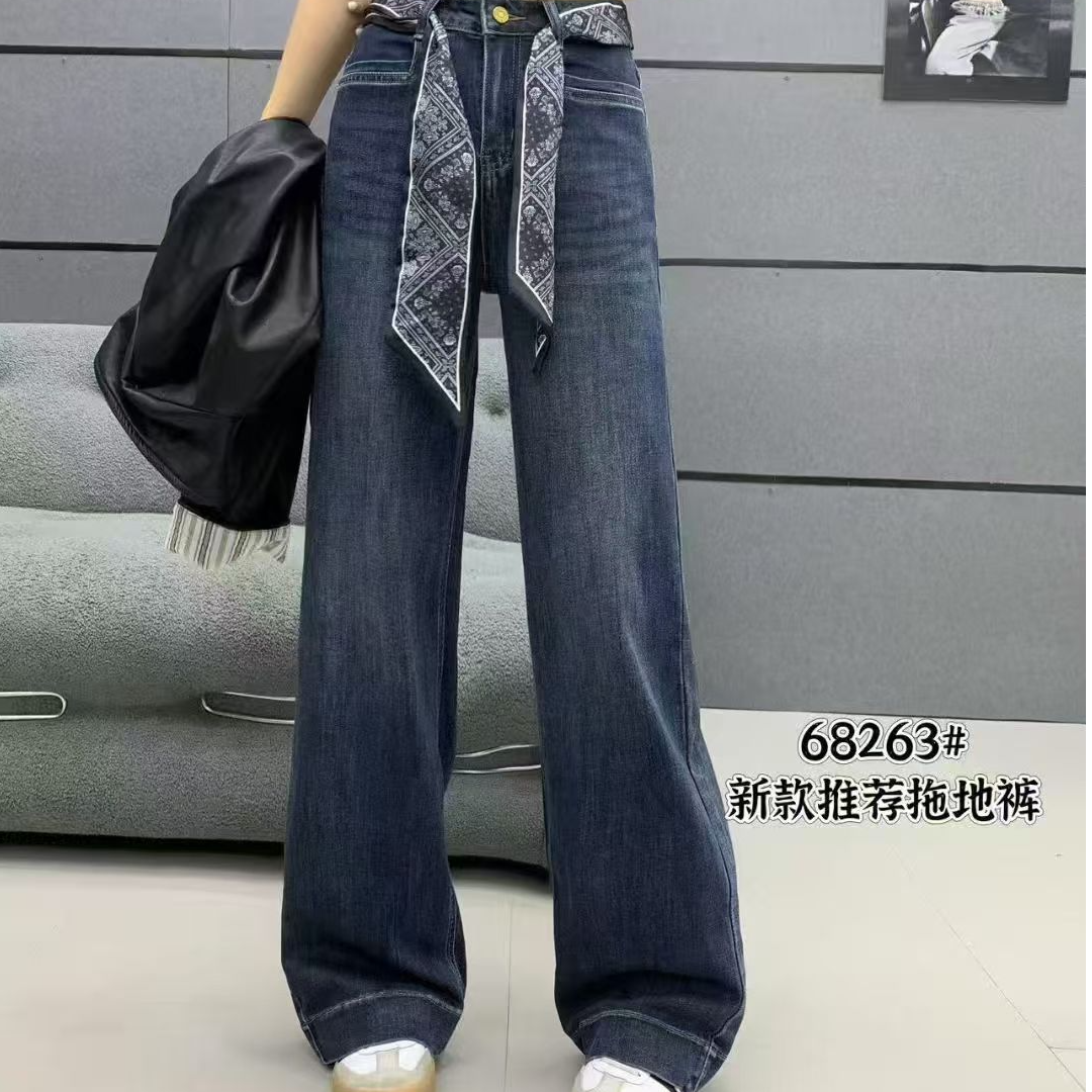 高腰时尚秋季百搭直筒春秋牛仔裤68263
