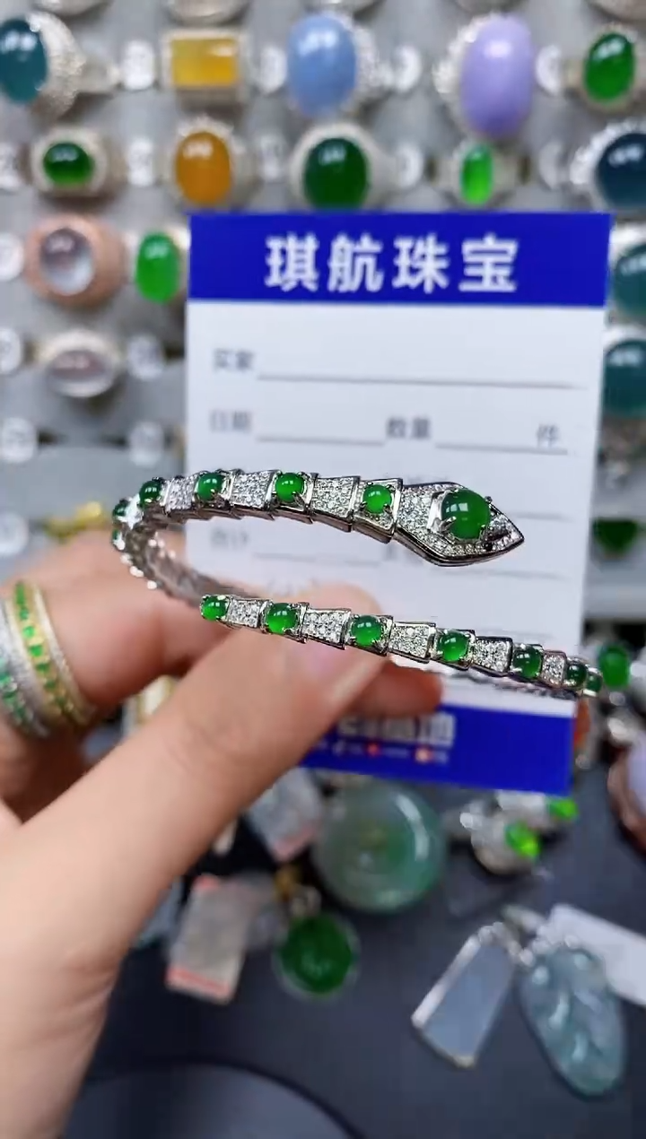 【闪购商品】翡翠手镯银S925镶嵌0443
