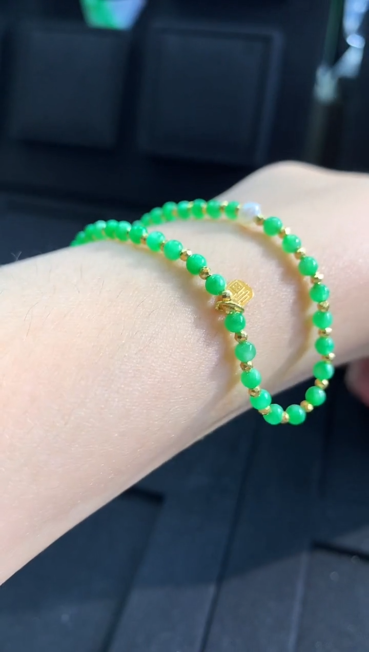 【闪购商品】翡翠手链18K金镶嵌手链