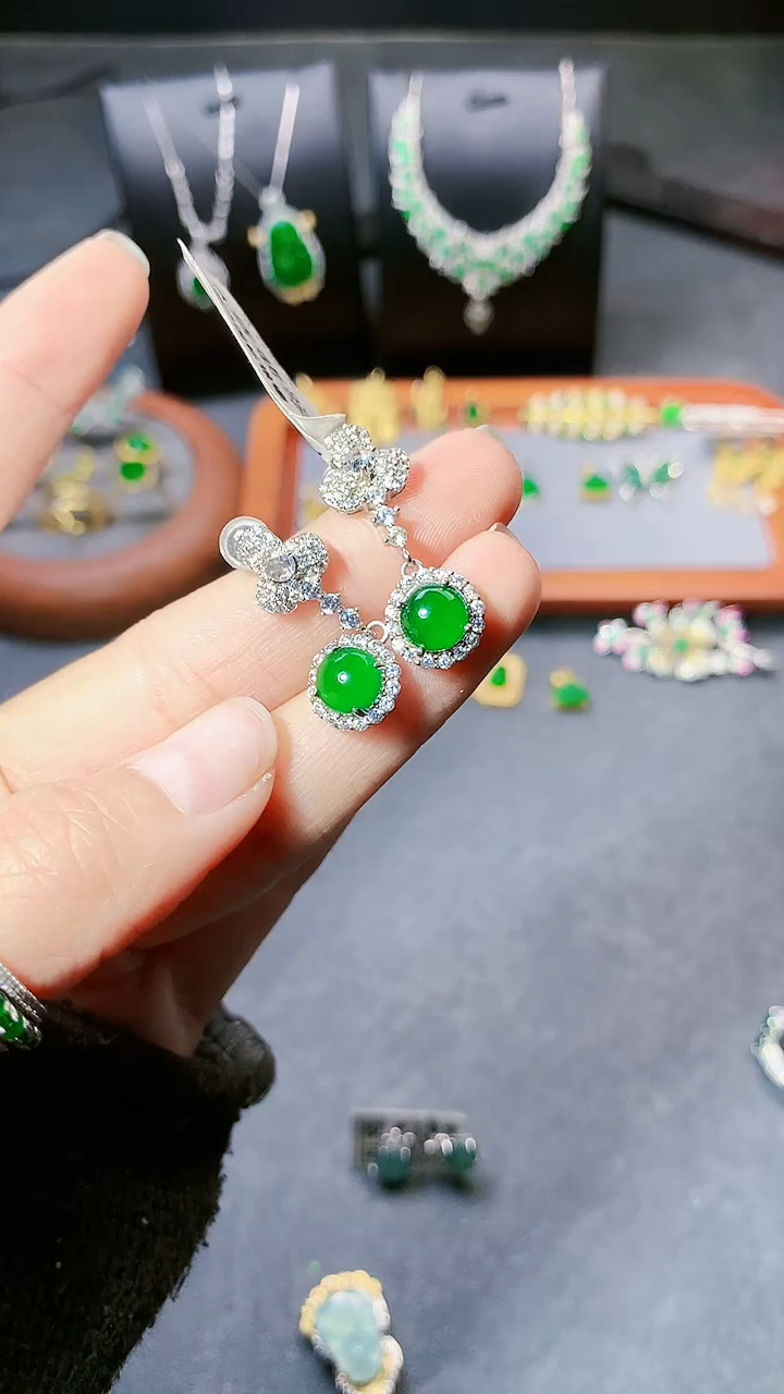 【闪购商品】翡翠耳饰银S925镶嵌耳饰