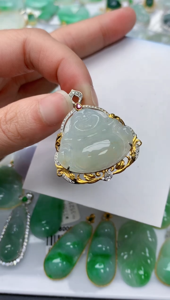 颈饰银S925镀金镶嵌翡翠天然A货