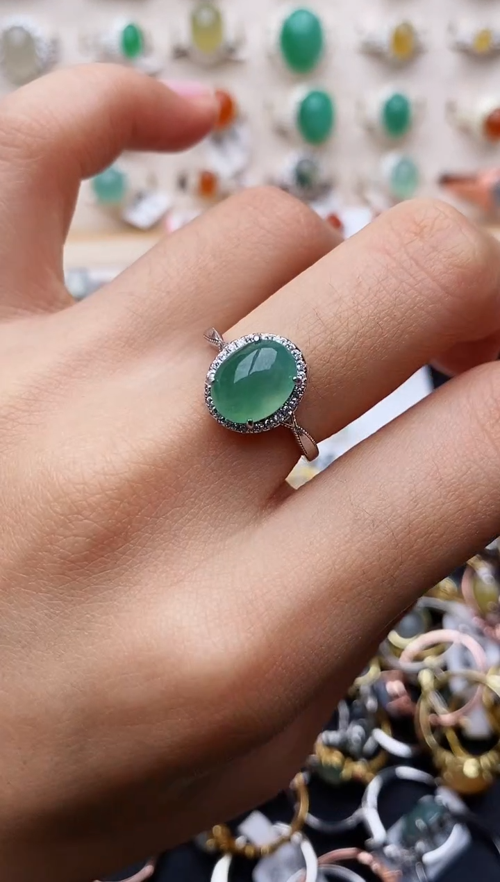 【闪购商品】翡翠戒指银S925镶嵌缅甸翡翠