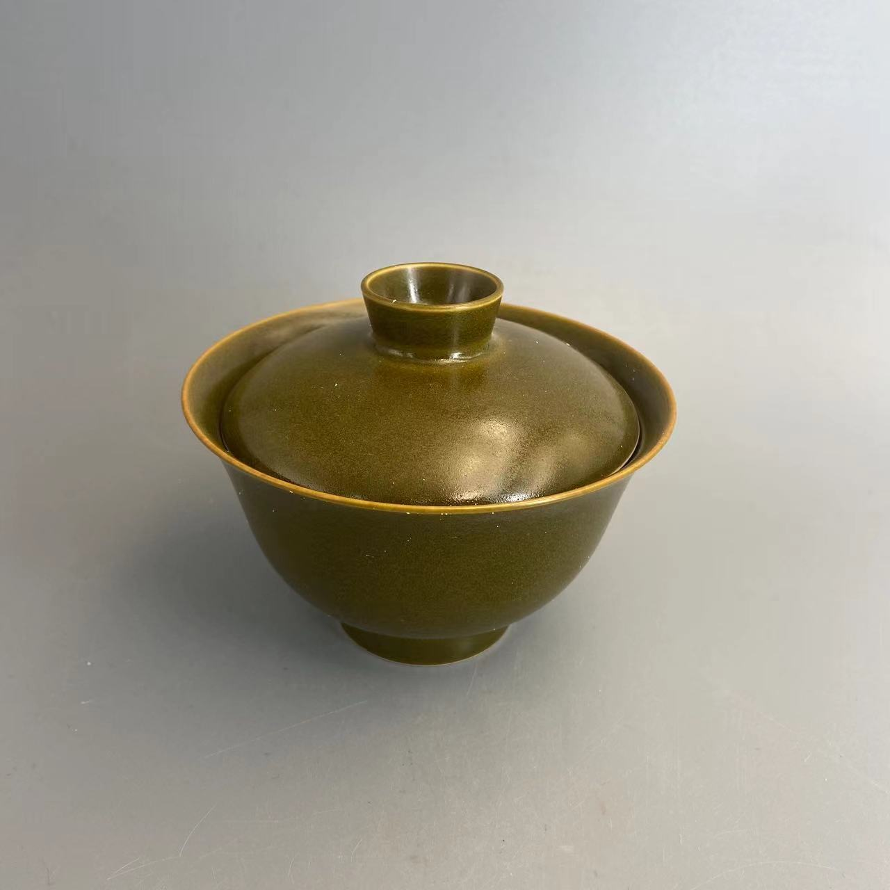 古古景德镇瓷器溯源行茶叶末如意元宝两才盖碗100cc  rht00005