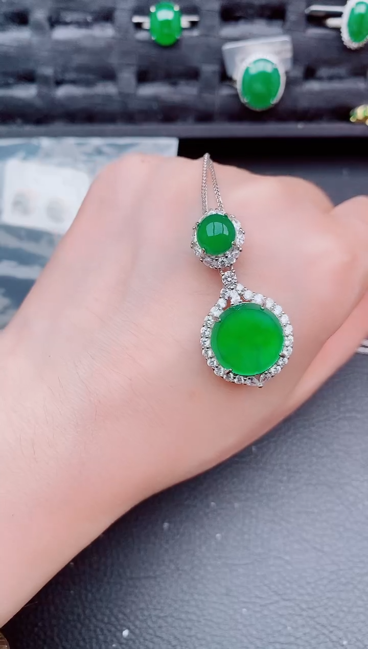 翡翠银S925镶嵌颈饰天然a货翡翠516