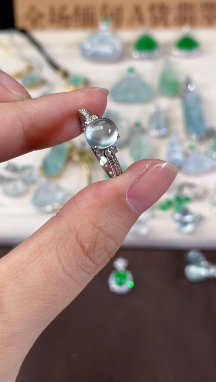 18K金镶嵌戒指翡翠A458|7980