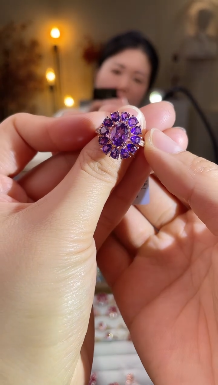 银S925镶嵌戒指水晶手饰