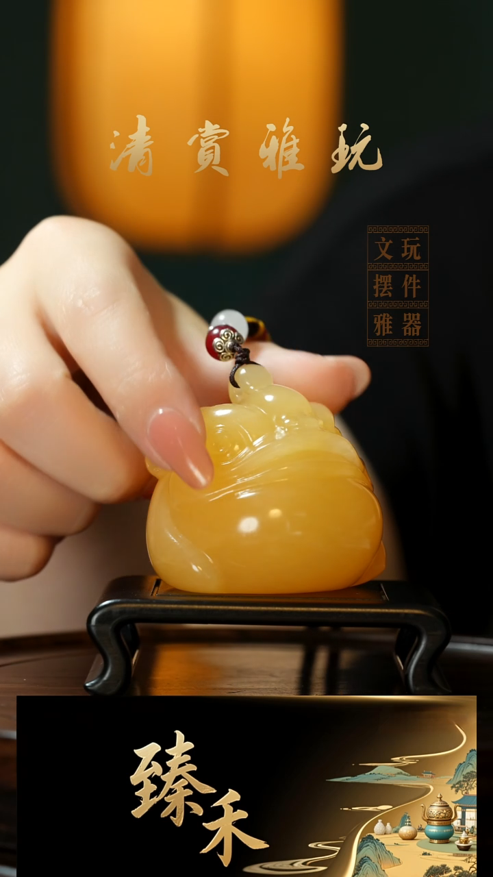 玉《大嘴金蟾》玉石手把件