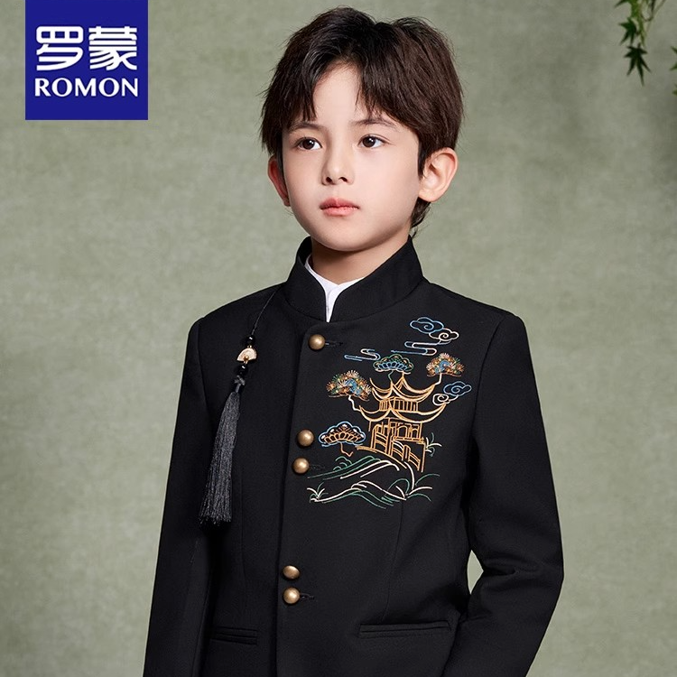 Romon/罗蒙男童新中式西装外套中国风套装儿童小西服演出服装