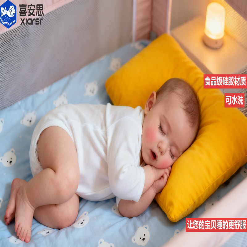婴幼儿食品级硅胶枕硅胶猫肚枕安睡枕枕芯可水洗礼盒枕头芯枕头装