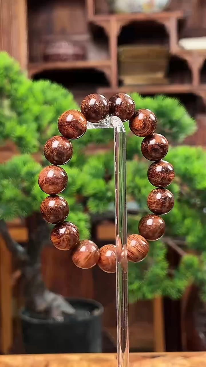 手串/手链黄花梨/降香黄檀保真海黄1.5   正宗山水纹油梨料