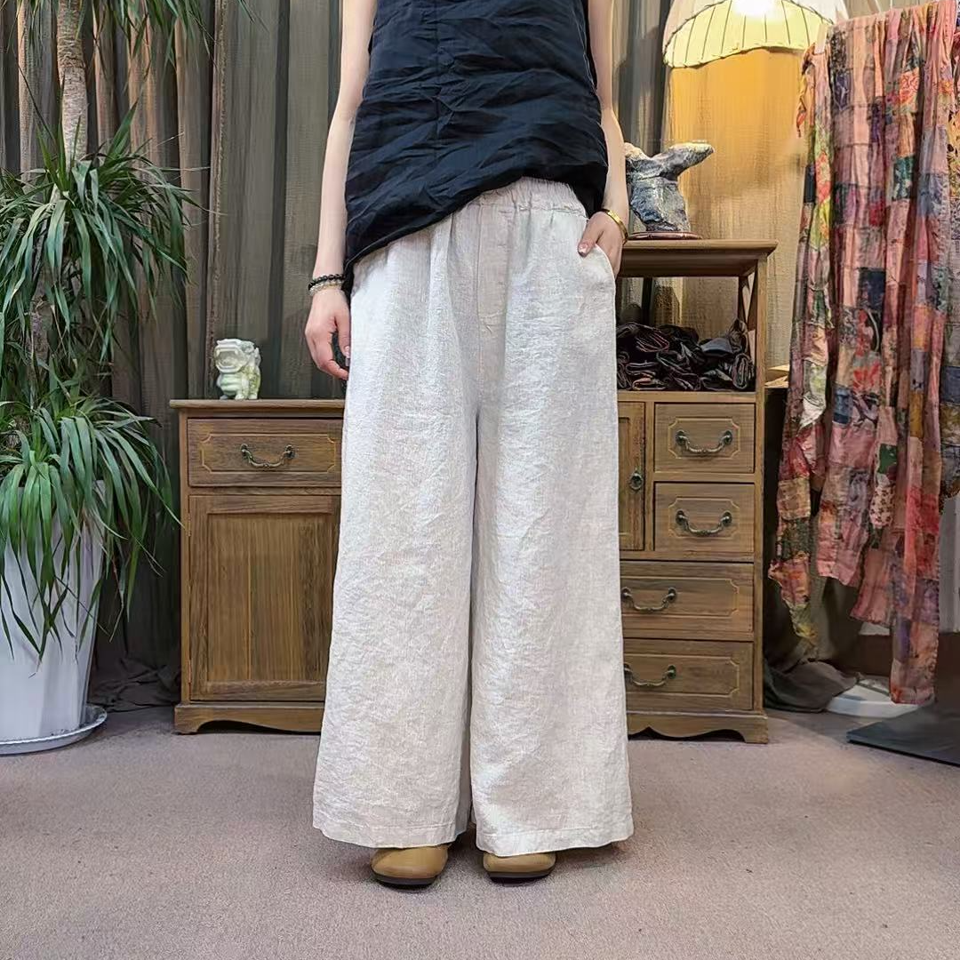 那年  夏季新款休闲百搭款砂洗亚麻阔腿裤（长93  臀围130）