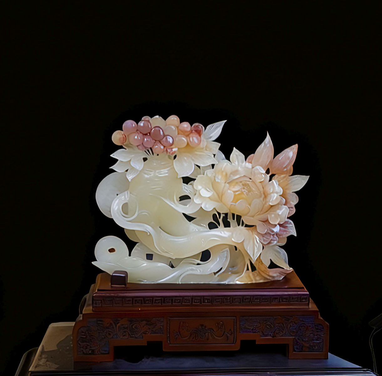 家居客厅玄关新中式富贵如意牡丹雕刻乔迁开业送礼佳品办公室摆设
