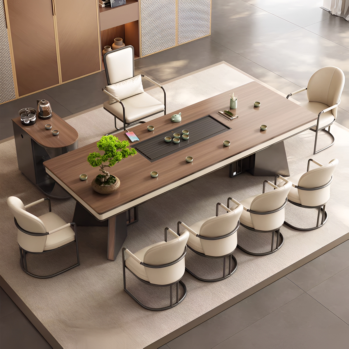 高级感木纹色岩板茶桌椅茶台家用客厅阳台办公室泡茶桌新中式茶桌