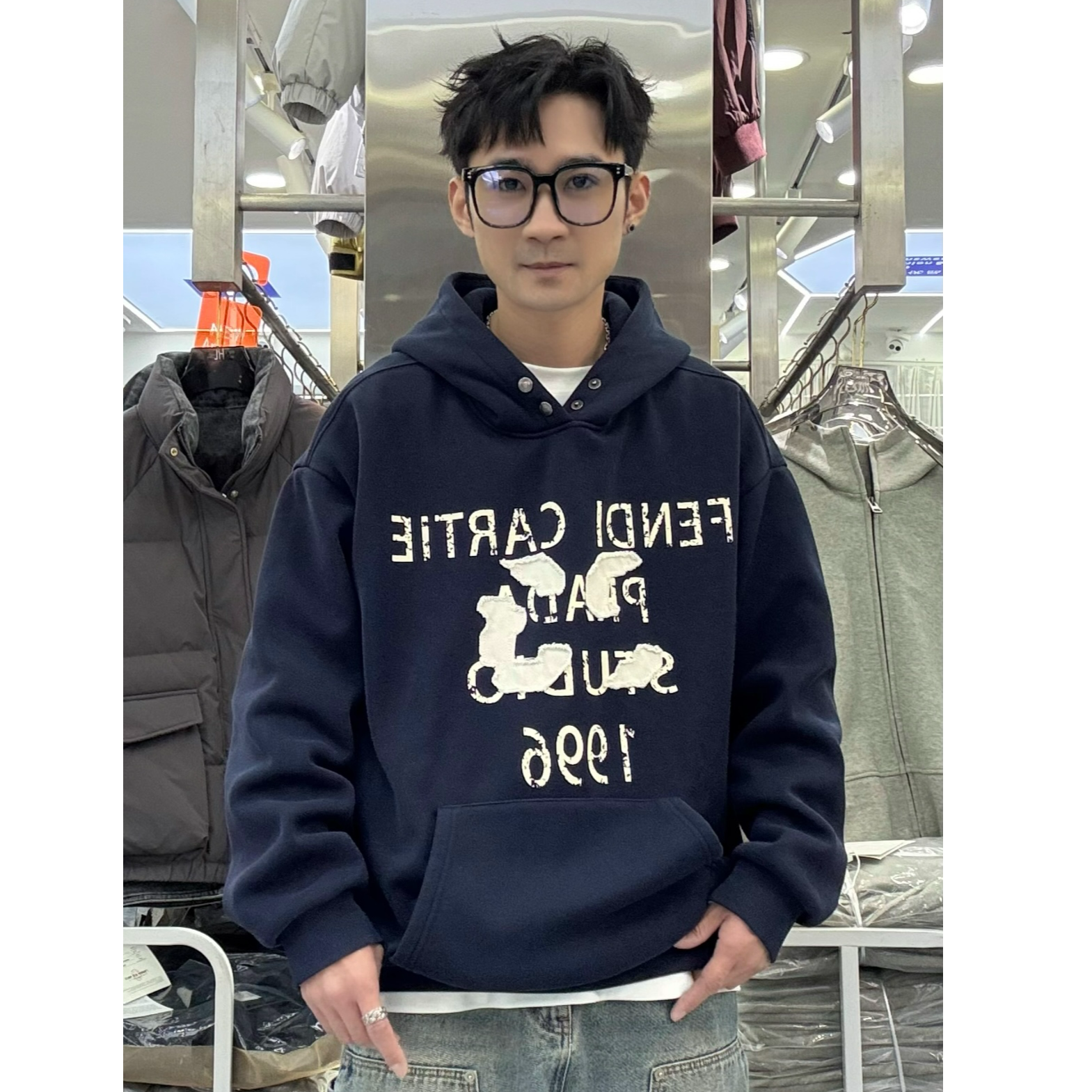 2025 加绒加厚连帽卫衣美式百搭高街潮流宽松男女同款2883