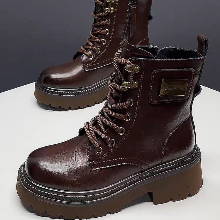 秋冬厚底公主风女保暖复古马丁靴冬季系带潮流996