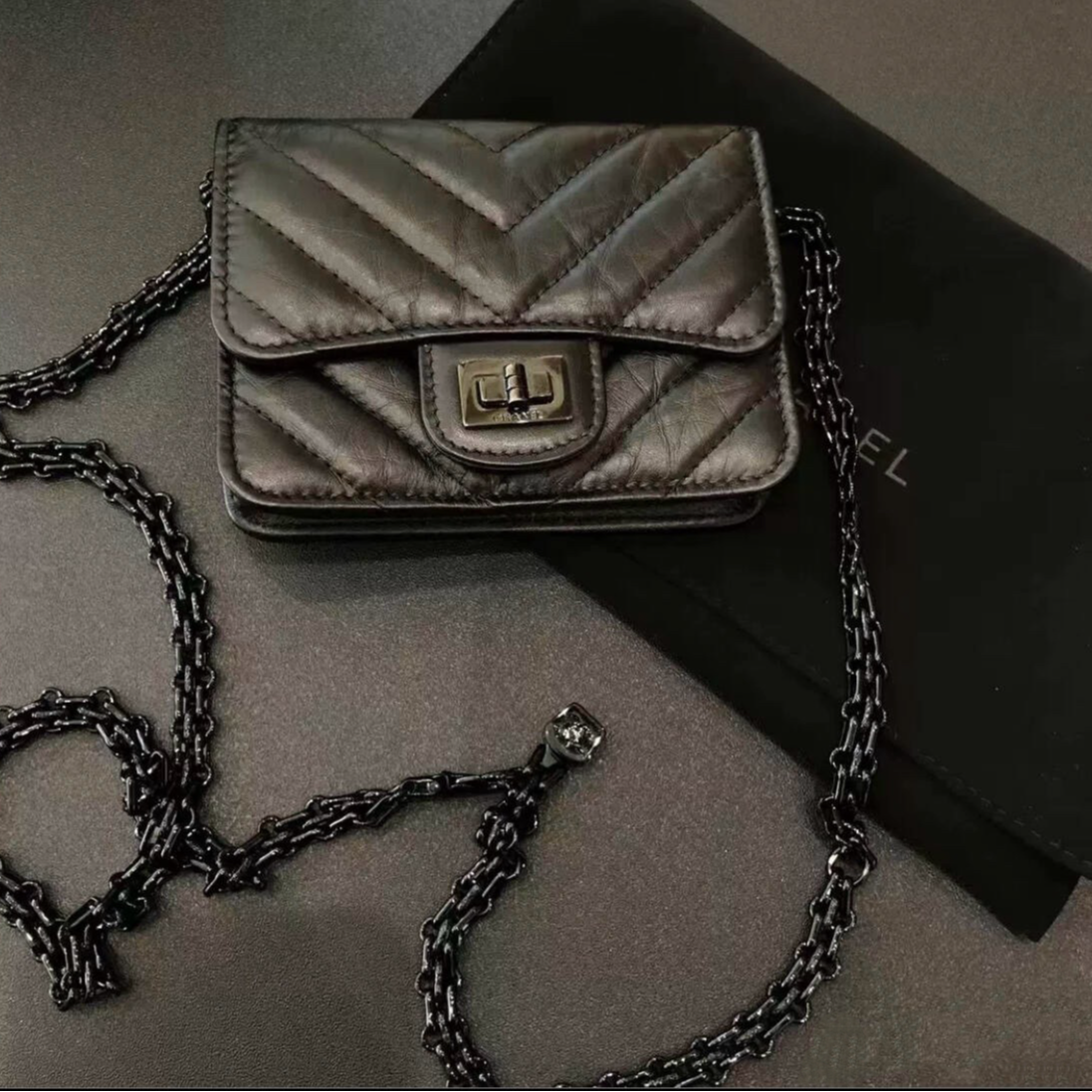 99新 Chanel/香奈儿 7姐专场/So black 2.55 mini链条包