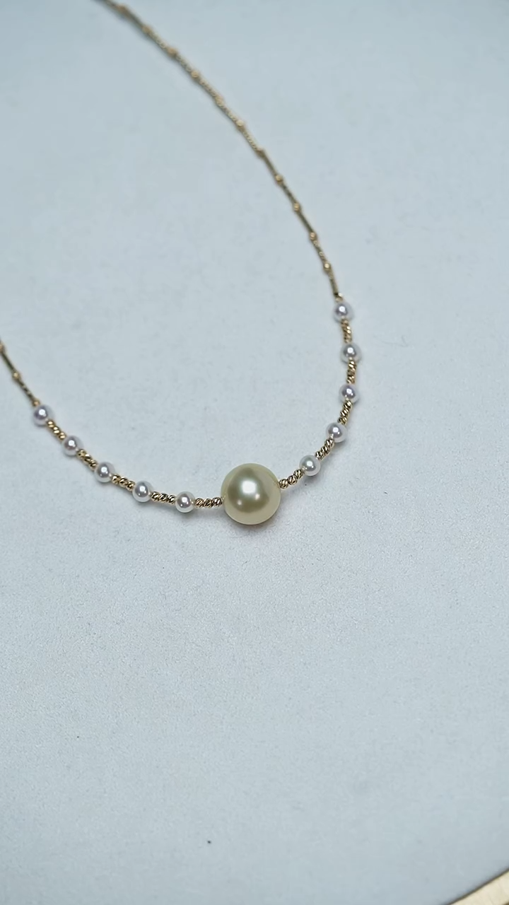 18K金镶嵌项链海水珍珠11-12mm金珠设计款