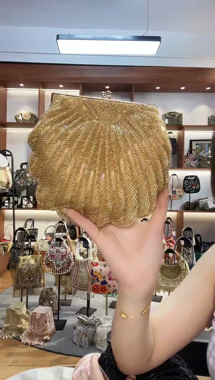 织物580手工珠珠包包腋下斜跨包手拿包手提晚宴包 