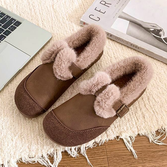 即将开抢-- 【品牌补贴】2025冬季新款加绒平底一脚蹬豆豆鞋棉鞋