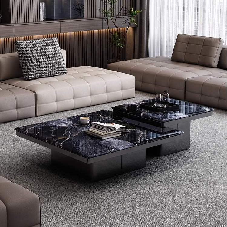 意式大气升降超晶石茶几客厅小户型方形大理石简约微晶石茶几组合