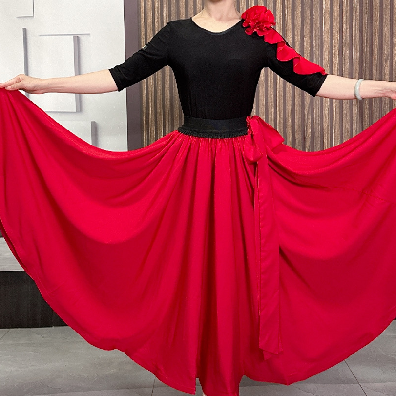 华丝格（净色）点帕斯半身大摆半身裙大裙摆大摆裙G裙子长款红色